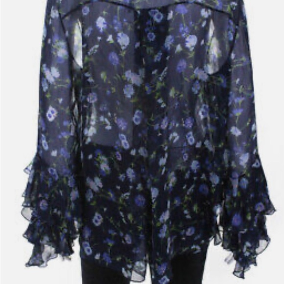 Prabal Gurung Womens Sheer Floral Tie Neck Blouse - Picture 4 of 4